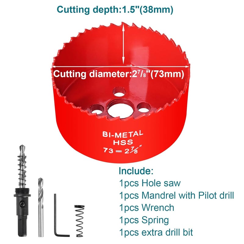 Allwin 2-7/8 Inch / 73mm Hole Saw for Wood, Plastic Board, Ceiling,Drywall, and Metal Sheet - HSS Bi-Metal Hole Cutter with Pilot Drill Bit - Image 2